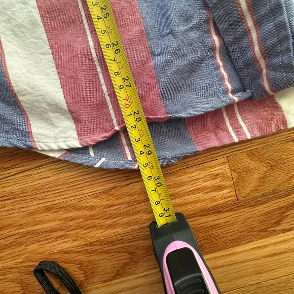 POLO RALPH LAUREN x Classic Fit Red Blue Stripe Short Sleeve Shirt Cotton SIZE L - Picture 3 of 7